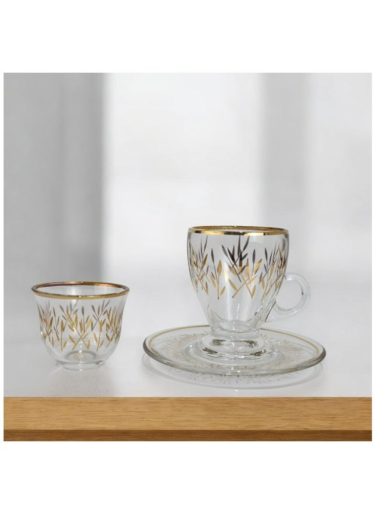 18-Piece Coffee &Tea Cup Vintage And Luxury Glass Set With Saucer Golden &Sliver