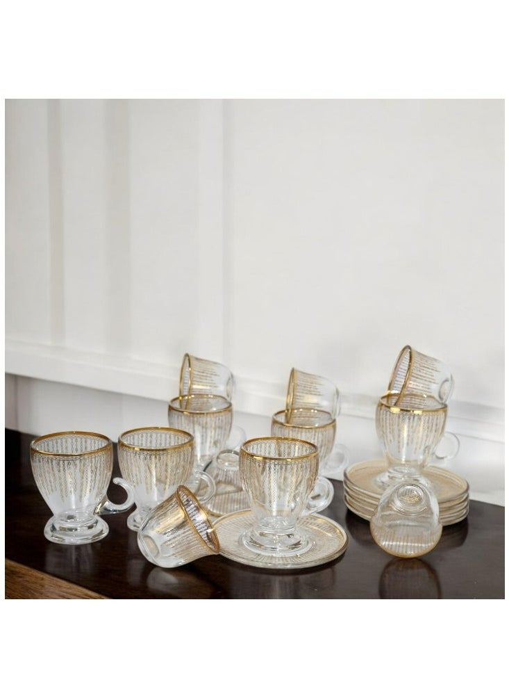 18-Piece Coffee &Tea Cup Vintage And Luxury Glass Set With Saucer Golden &Sliver