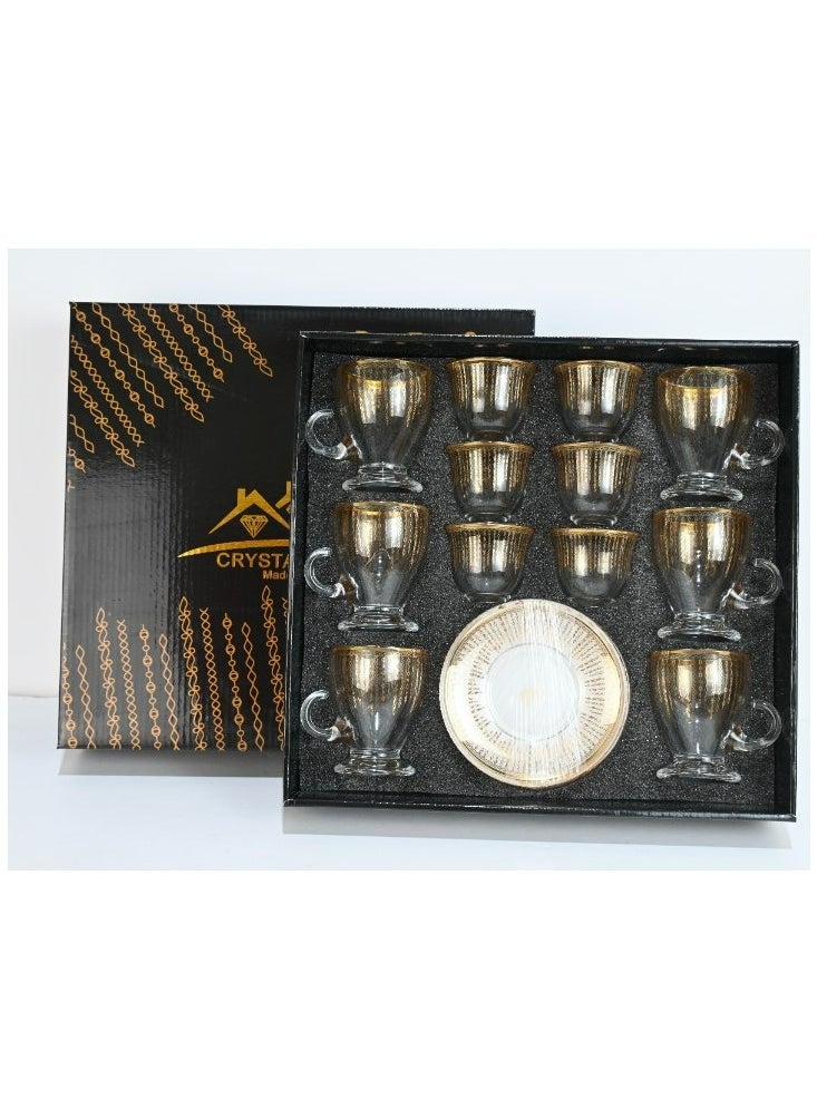 18-Piece Coffee &Tea Cup Vintage And Luxury Glass Set With Saucer Golden &Sliver