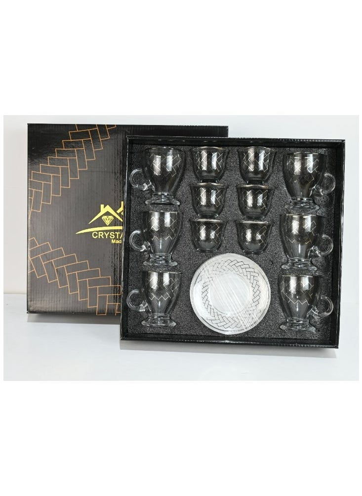 18-Piece Coffee &Tea Cup Vintage And Luxury Glass Set With Saucer Golden &Sliver