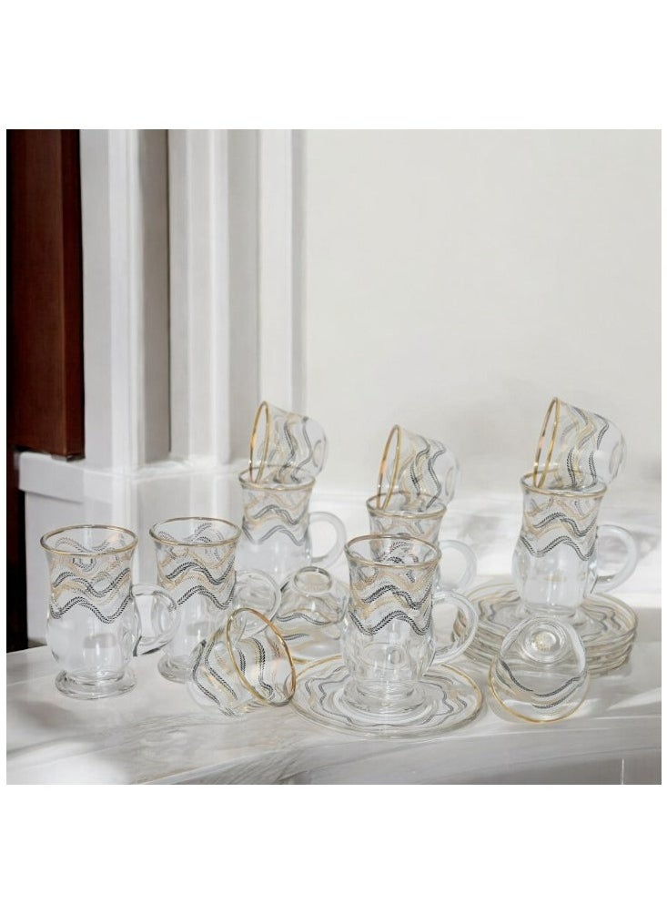 18-Piece Coffee &Tea Cup Vintage And Luxury Glass Set With Saucer Golden &Sliver