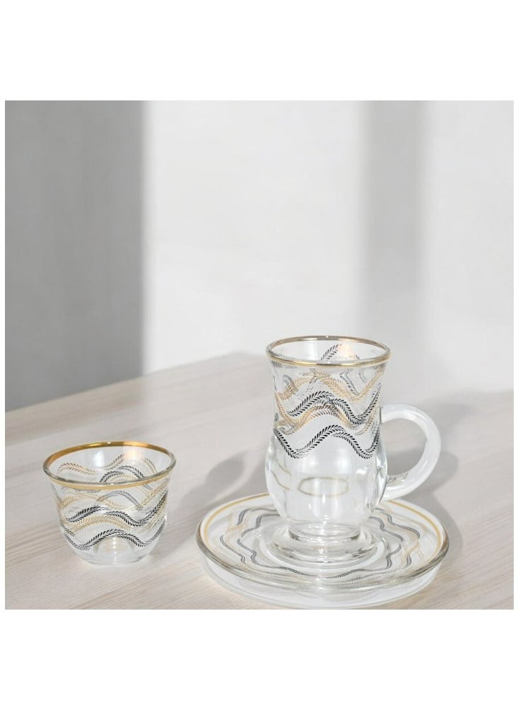 18-Piece Coffee &Tea Cup Vintage And Luxury Glass Set With Saucer Golden &Sliver