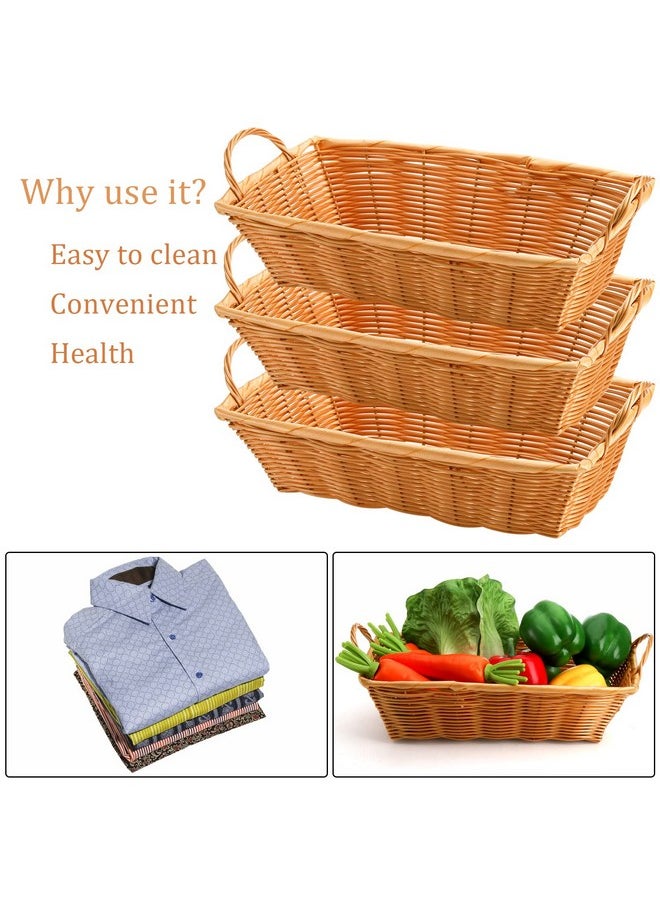 Yesland 6 Pcs Poly Wicker Bread Basket with Handle, 14 Inch Rectangular Imitation Rattan Fruit Storage Baskets - Stackable Empty Gift Basket for Vegetables, Food Serving, Display, Outdoor, Orange