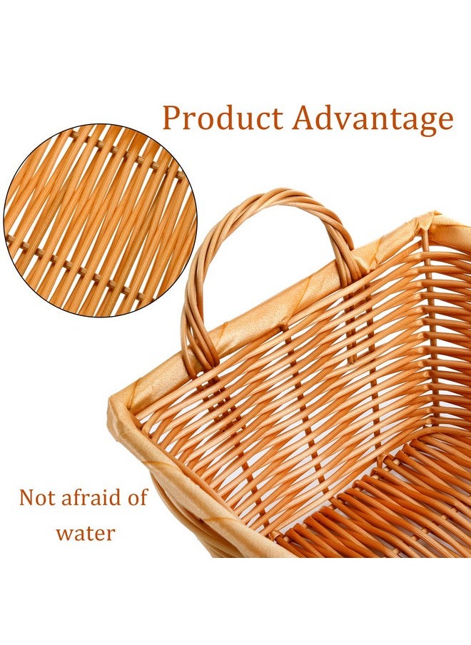 Yesland 6 Pcs Poly Wicker Bread Basket with Handle, 14 Inch Rectangular Imitation Rattan Fruit Storage Baskets - Stackable Empty Gift Basket for Vegetables, Food Serving, Display, Outdoor, Orange