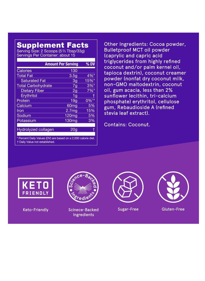 Collagen Peptides Protein Powder - Chocolate Flavored Hydrolyzed, Grass Fed, Pasture Raised, Ketogenic Diet, Amino Acid Building Blocks for High Performance (17.6 oz)