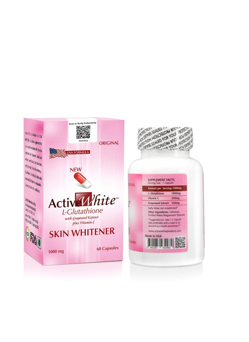 Active White L-Glutathione Skin Whitener – Powerful Formula with Vitamin C and Grapeseed Extract