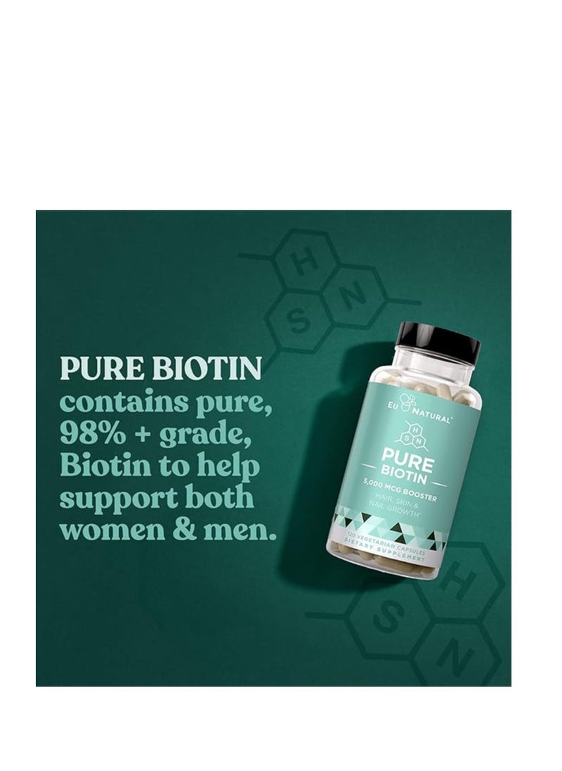 Biotin 5000mcg -Healthier Hair Growth,Stronger Nails,Glowing Skin-120 Vegetarian Soft Capsules