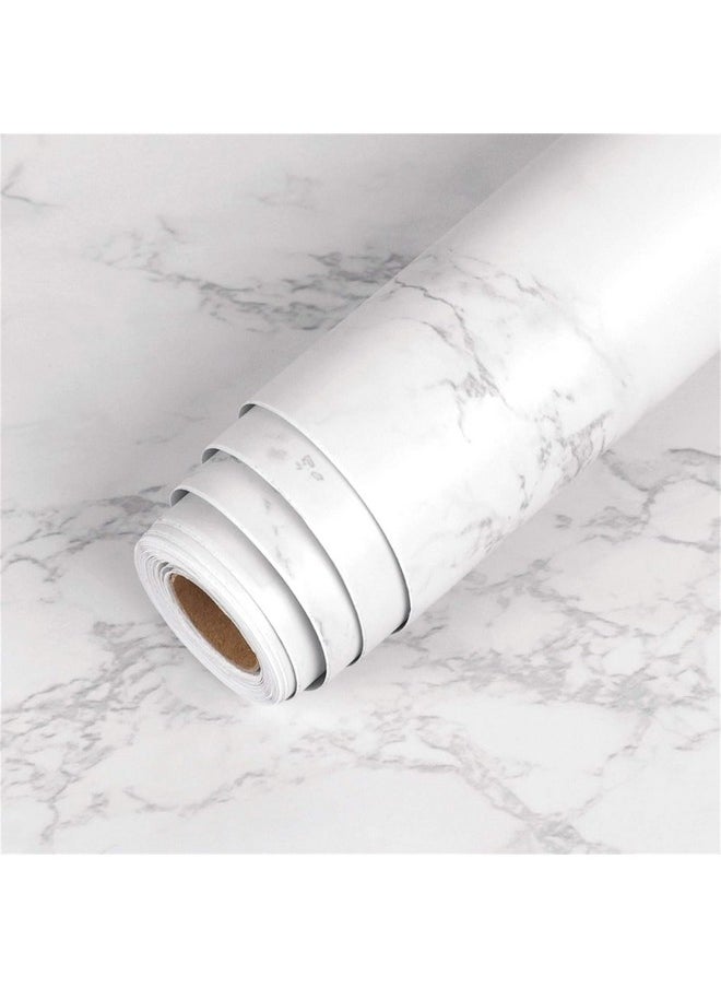 SUNBIRD Wood Grain Wallpaper Peel and Stick Marble Contact Paper for Countertops Waterproof Decorative Self Adhesive Film for Furniture (24 X 48 Inch, Matte White Marble)