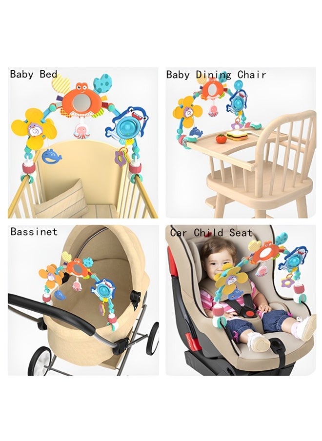 Travel Arch Bassinet Toys for Infant & Toddlers,stroller Bouncer Toy Crib Accessory for 0-12 Months Newborn ,foldable Car Seat Toys for Senses and Motor Skills Development Indoor and Outdoor