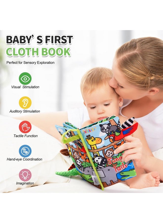 Crinkle Books For Babies, Sensory Soft Touch And Feel Baby Books Toys For 0-6 Months Infants, Newborn Montessori Early Educational Cloth Books Toys, Baby Girl & Boy Gift(Jungle Tails)