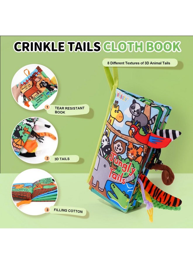 Crinkle Books For Babies, Sensory Soft Touch And Feel Baby Books Toys For 0-6 Months Infants, Newborn Montessori Early Educational Cloth Books Toys, Baby Girl & Boy Gift(Jungle Tails)