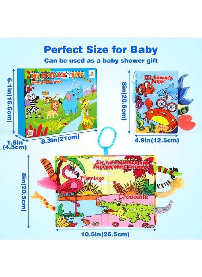 Soft Baby Books For 0-18 Month Olds - 2Pcs Crinkle Cloth Books With Forest & Ocean Themes, Tummy Time Toys For Infants, Sensory Books For Babies, Ideal Christmas