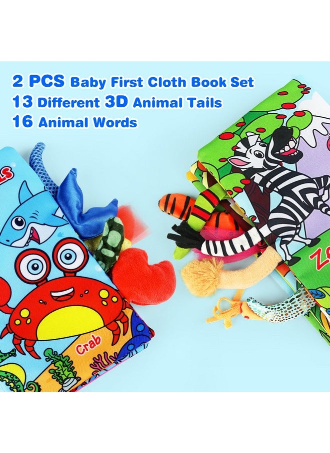 Soft Baby Books For 0-18 Month Olds - 2Pcs Crinkle Cloth Books With Forest & Ocean Themes, Tummy Time Toys For Infants, Sensory Books For Babies, Ideal Christmas