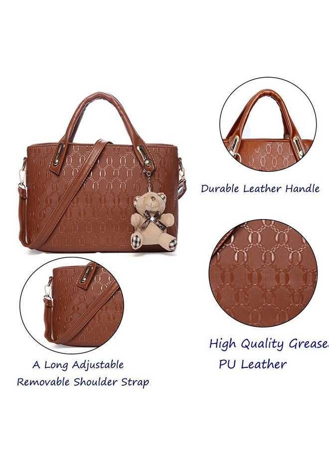 Women 4 Pcs Top Handle Satchel Hobo Handbag Set Large Tote +Purse +Shoulder Bag+Card Holder Brown