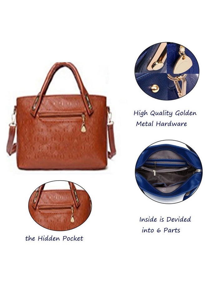 Women 4 Pcs Top Handle Satchel Hobo Handbag Set Large Tote +Purse +Shoulder Bag+Card Holder Brown