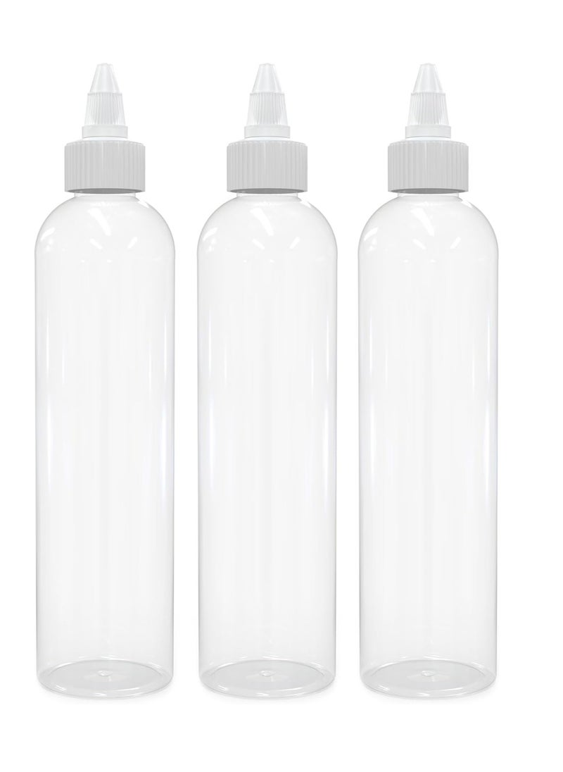 BRIGHTFROM Twist Top Applicator Bottles, 8 OZ Crystal Clear, Squeeze Empty Plastic Bottles, BPA-Free, PET, Refillable, Open/Close Nozzle - Multi Purpose (Pack of 3)