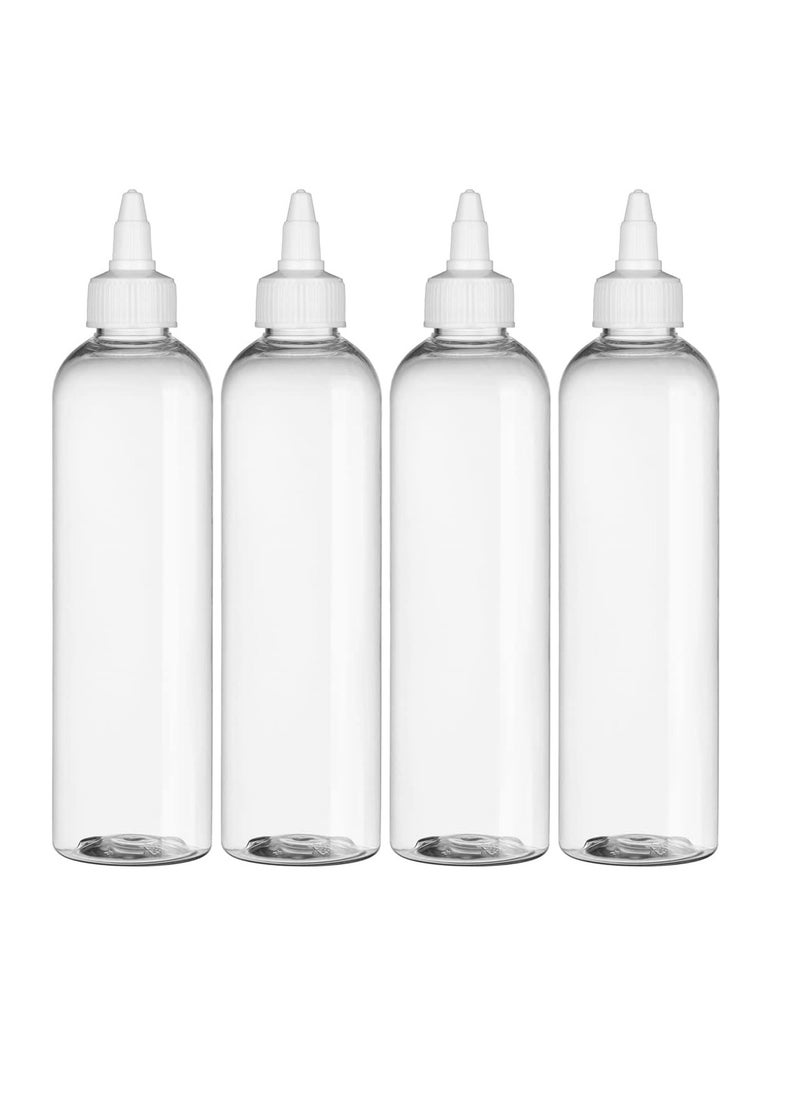 BRIGHTFROM Twist Top Applicator Bottles, Clear 8 OZ BPA-Free Plastic, Empty, Squeeze, Refillable - Open/Close Nozzle - Multi Purpose (Pack of 4)