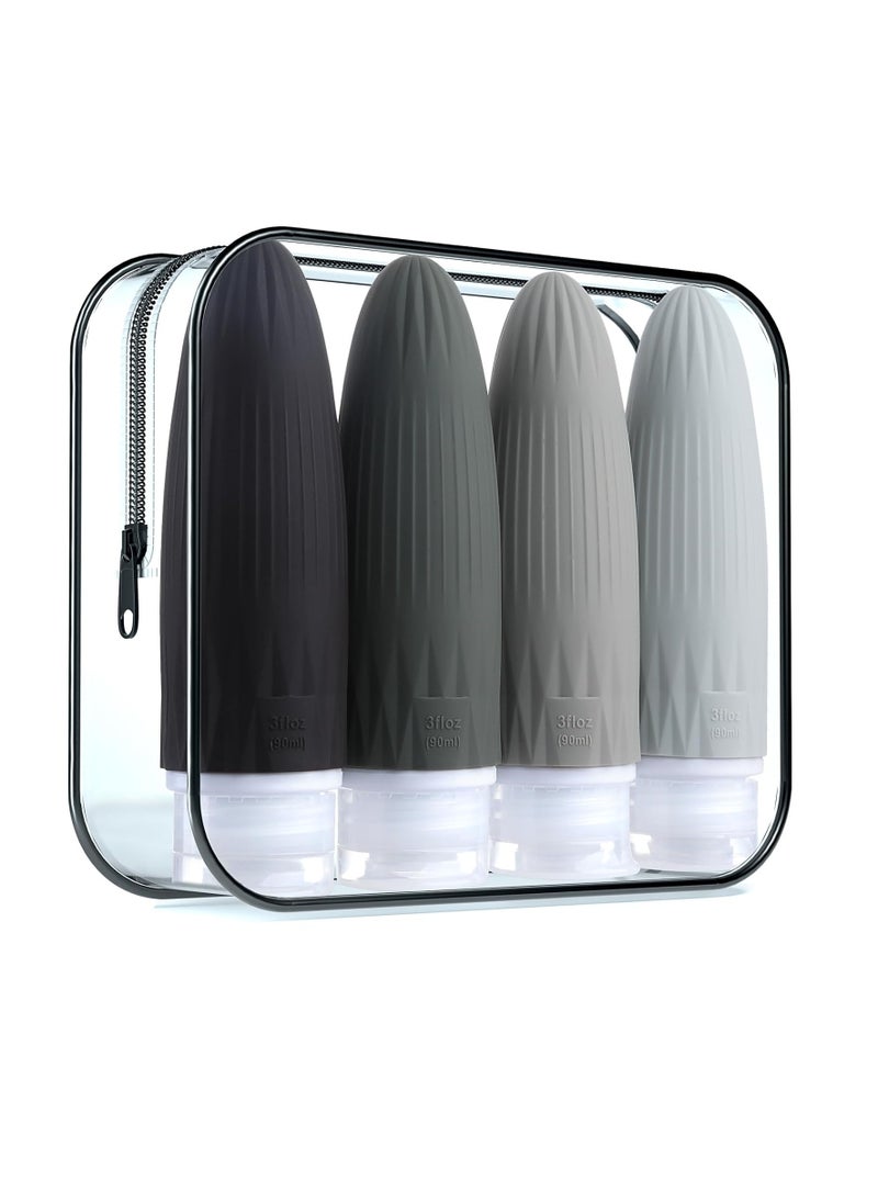 Gemice Travel Bottles for Toiletries, Travel Essentials Refillable Leak Proof Travel Size Toiletries, 3oz TSA Approved Sillicone Squeezable Travel Size Containers for Shampoo Wash Body Lotion (4 Pack)