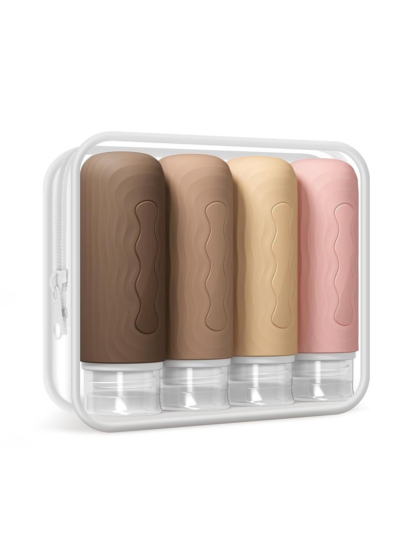 Yinke Travel Silicone Bottles for Toiletries, TSA Approved 3oz Travel Size Containers and BPA Free Leak Proof Silicone Squeezable, Refillable Travel Accessories for Shampoo Conditioner Lotion(4 Pack)