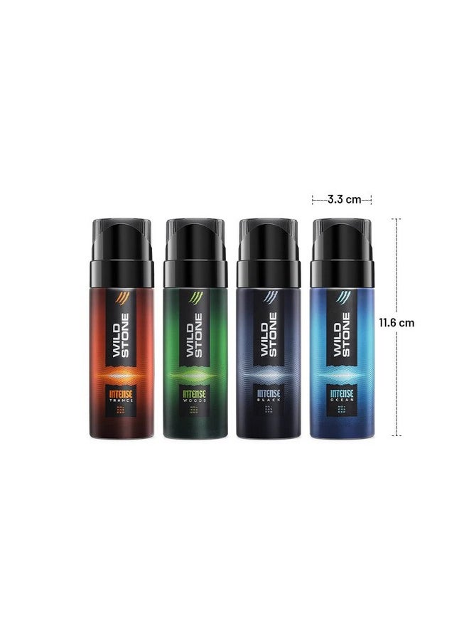 Intense No Gas Spray Deodorant Travel Pack Gift Set For Men With Black, Ocean, Trance And Woods Mini Deodorants For Men, Pack Of 4 (40Ml Each)|Gift For Men|