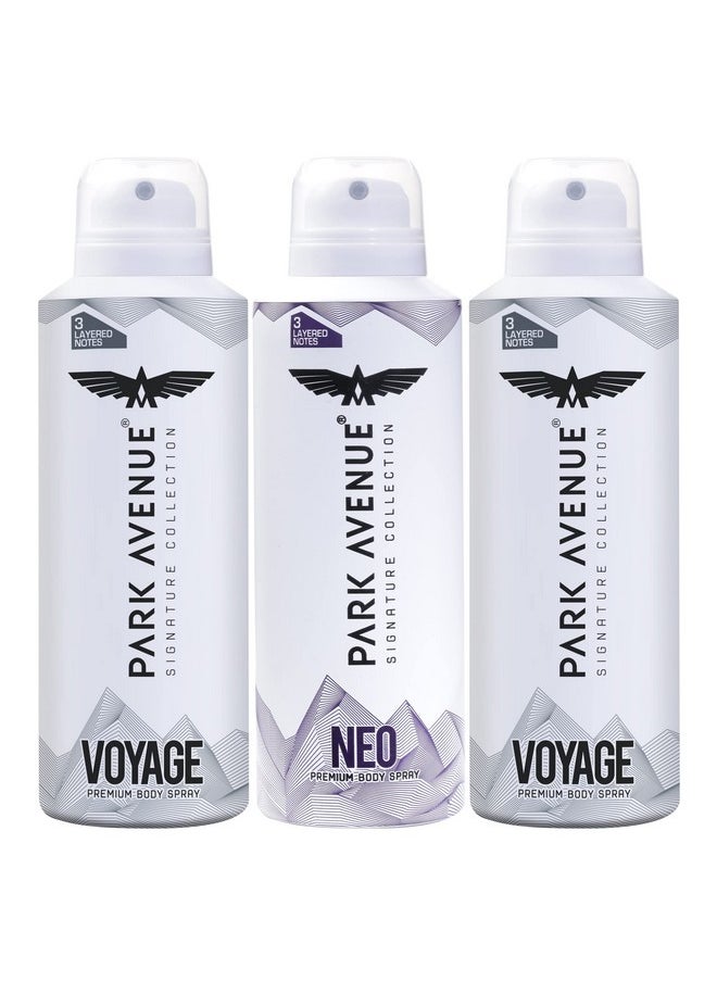 Men Voyage & Neo Signature Collection | Deodorant Spray | Fresh Long-Lasting Aroma | 150Ml Each (Pack Of 3), 450 Millilitres