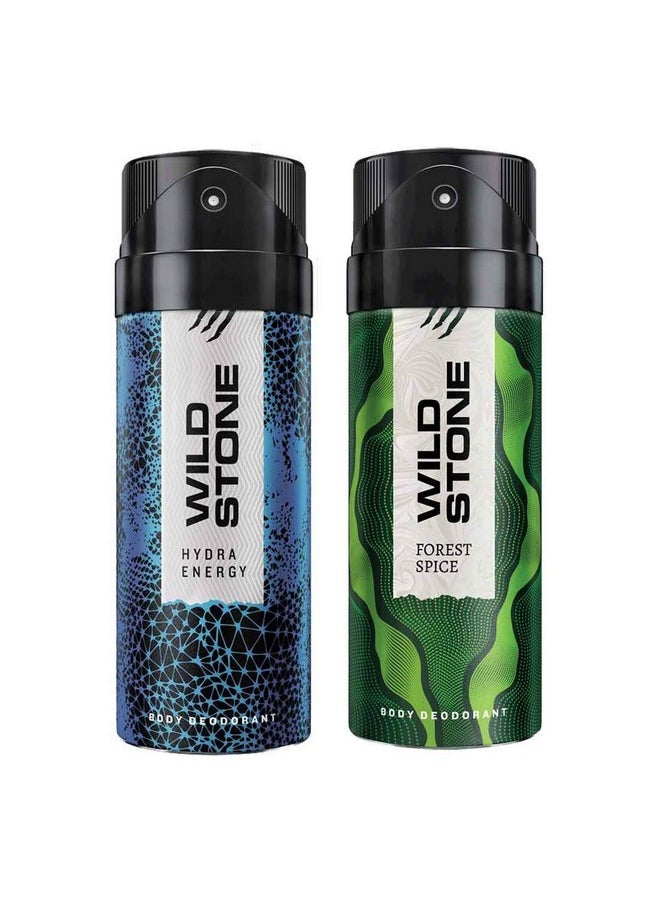 Wild Stone Forest Spice and Hydra Energy Lomg Lasting Deodorants Body Spray for Men, Pack of 2 (150ml each)