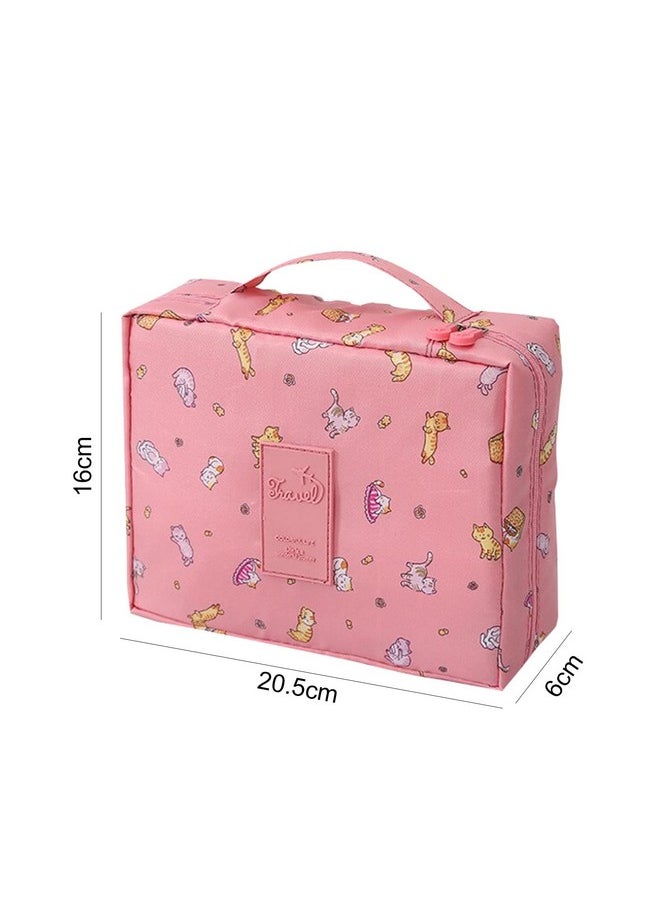 House of Quirk Printed 16 Cms Cosmetic Pouch (L_MP_PINK_CAT_Pink Cat)