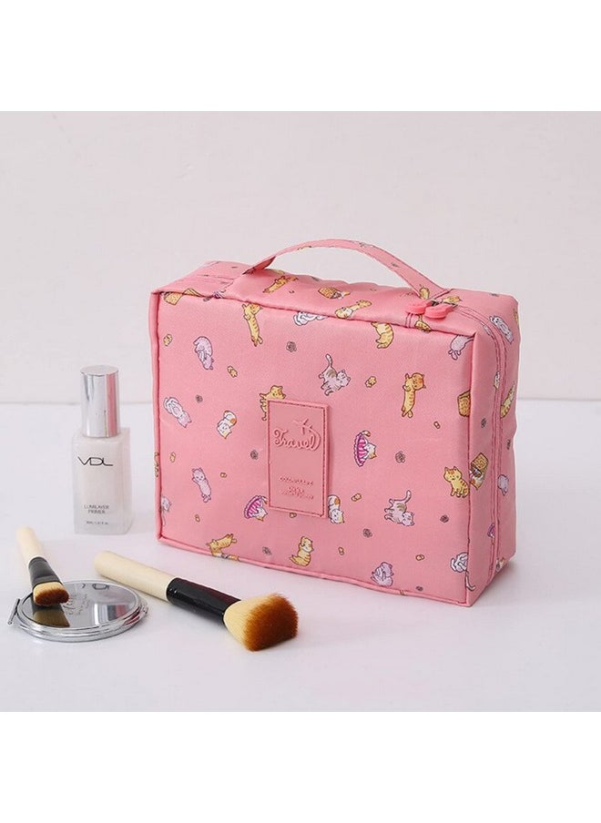 House of Quirk Printed 16 Cms Cosmetic Pouch (L_MP_PINK_CAT_Pink Cat)