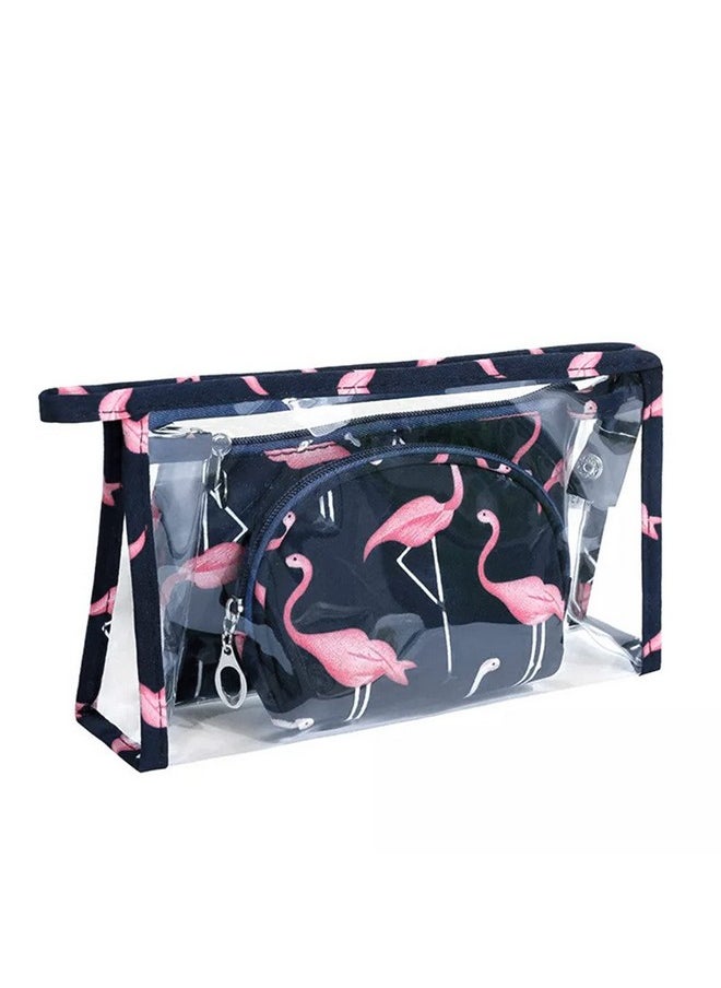 HOUSE OF QUIRK Flamingo Makeup Bag Set For Women Portable 3 Different Sizes Toiletry Bag For Travel Daily Use For Women Girl (Flamingo Black, Set Of 3)