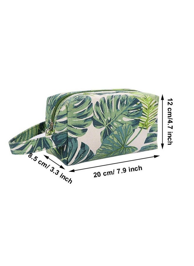 House of Quirk Makeup Bag Tropical Canvas Cosmetic Bags Travel Toiletries Storage Pouch Clutch Purse for Women (Birch Pack of 4 ABCD)