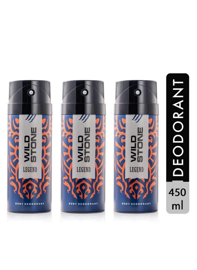 Wild Stone Legend Deodorants Body Spray for Men, Long Lasting Deo, Pack of 3 (150ml each)