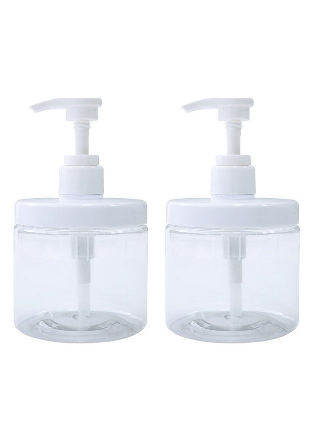 Cosywell Pump Bottle Dispenser Plastic Refillable Bottles Wide Mouth Jar Style Empty Bathroom Shower Containers for Lotion Shampoo Conditioner (Clear, 2X 500ml)