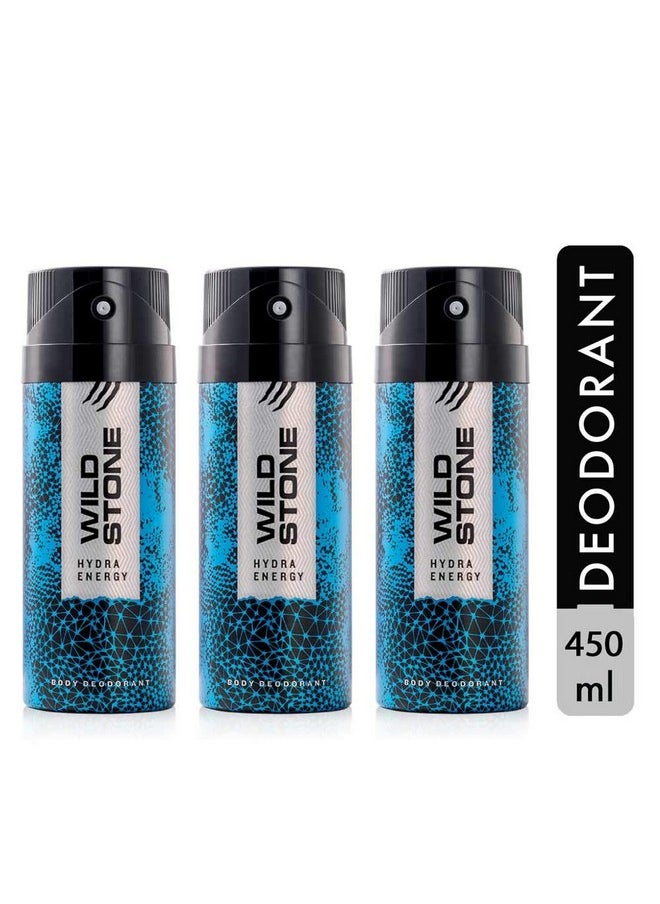 Wild Stone Hydra Energy Deodorants for Men, Long Lasting Men Body Spray, Pack of 3 (150ml each)