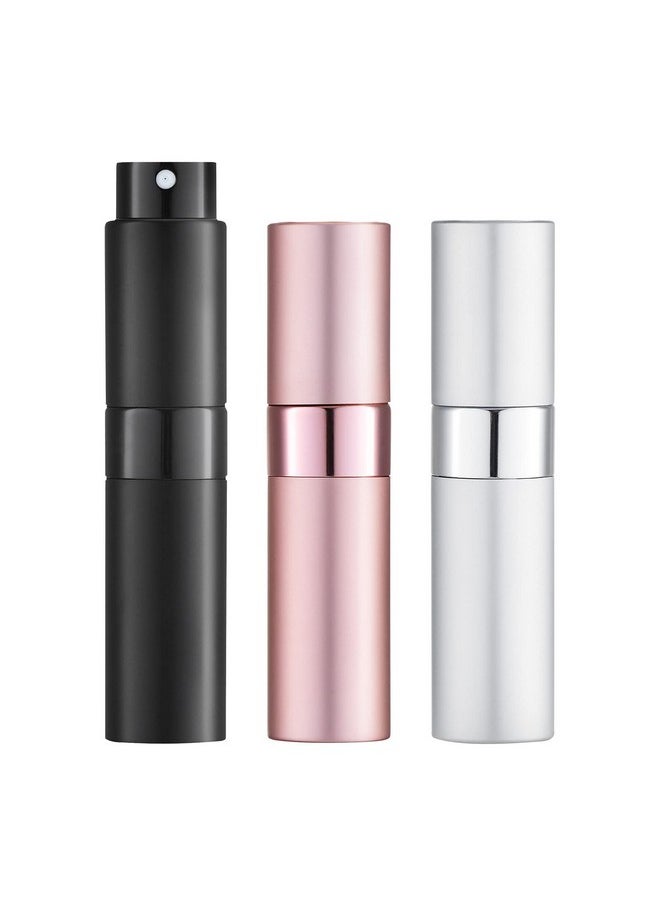 LISAPACK 8ML Atomizer Perfume Spray Bottle for Travel (3 PCS) Empty Cologne Dispenser, Portable Sprayer for Men and Women (Black, Silver, Pink)