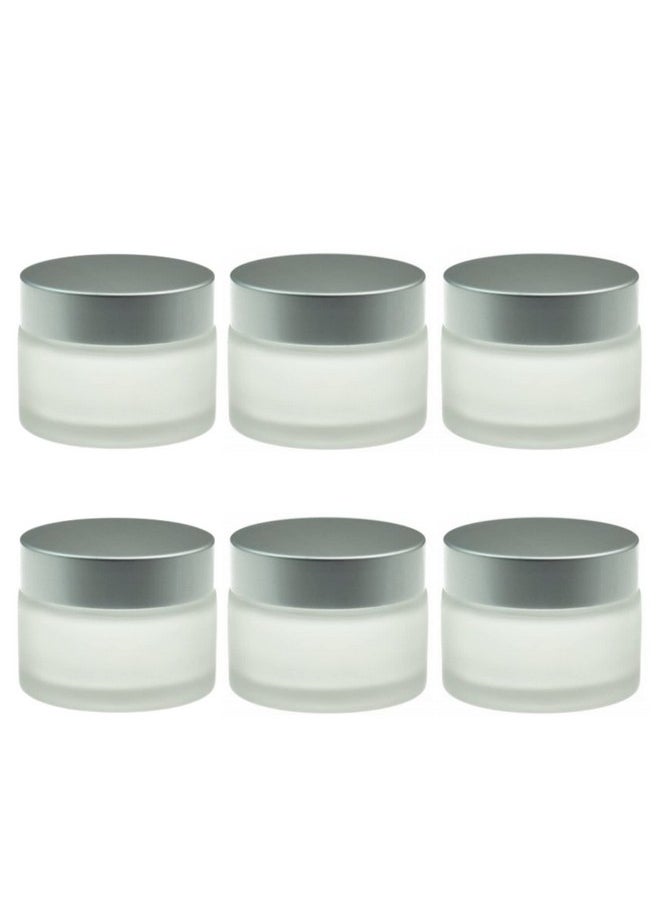 Devinez Multipurpose (Pack of 6) Round Frost Glass Cosmetic Jars,30gm with Inner Liners and Silver Lids, Travel Jars, Refillable for Makeup, Cream, Lotion, Sugar Scrubs, Eye Shadow Paint, Jewelry