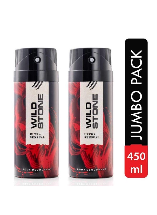 Wild Stone Ultra Sensual Long Lasting Spray Deodorant For Men, Pack Of 2 (225Ml Each)