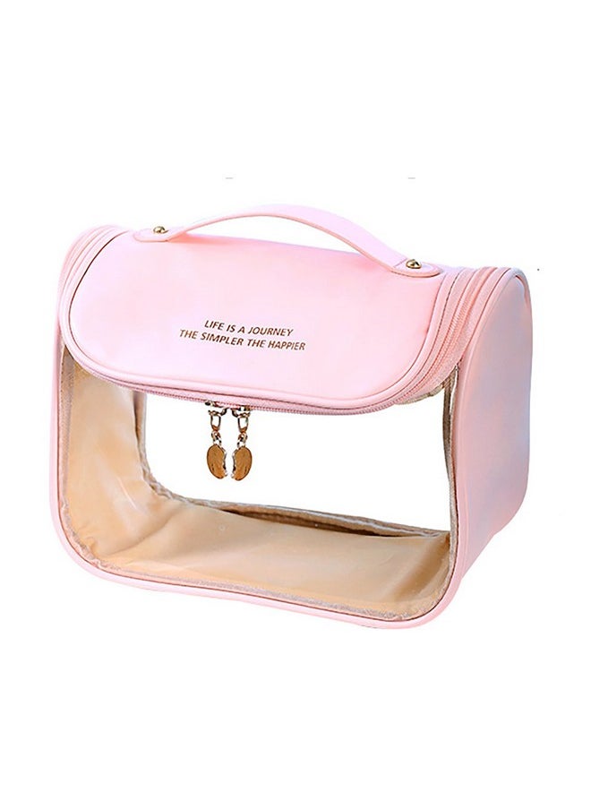 House of Quirk Multipurpose Large-Capacity Clear Cosmetic Bag, Waterproof Travel Toiletry Bag with Hook for Women (Pink)