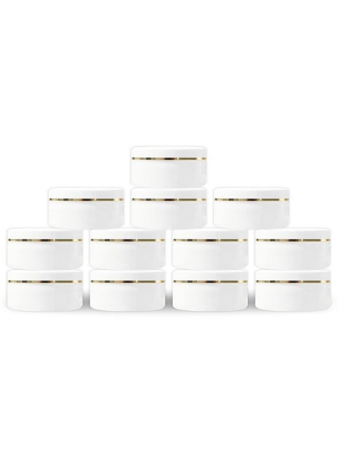 MYOC White Plastic Jar Storage Container with Dome Shape Golden Rim Portable Refillable & Reusable Cosmetic Empty Screw Cap Jar for Preparations of Face Cream Lip Balm Lotion Gel Each 50 GM Pack of 12