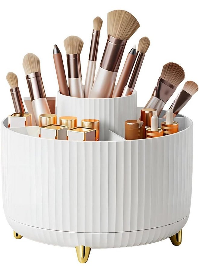 INKULTURE 360° Rotating Makeup Brush Holder Organizer | Makeup Organizers Countertop | Makeup organization Skincare Storage for Vanity, Desktop, Bathroom | White, Pack of 01