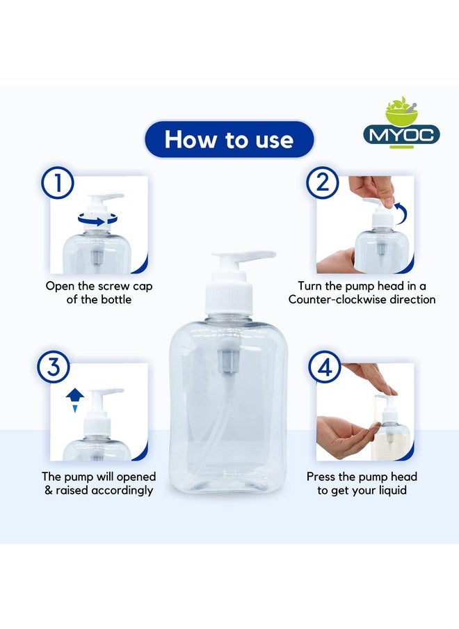 MYOC White Transparent Pump Bottles Soap Dispenser Storage Container Refillable & Reusable Portable Container for Sanitizer Lotion, Shampoo Oil, 250ml (Pack of 12)