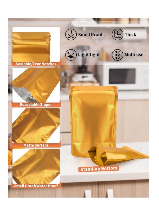 50 Pcs Golden Mylar Bags 6.3 x 9.4 Inch Holographic Bags Mylar Vacuum Seal Bags for Food Storage Coffee Beans Jewelry Packaging