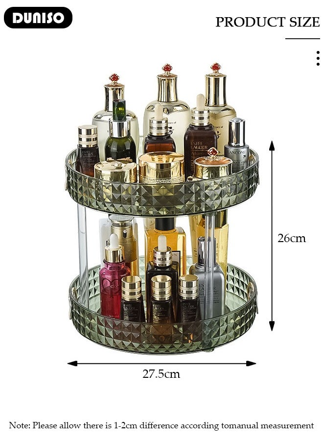360° Rotating Makeup Organizer, 2 Tiers Bathroom Make Up Spinning Holder Rack, Large Capacity Cosmetics Storage Vanity Shelf Countertop, Fits Cosmetics, Perfume, Skincare
