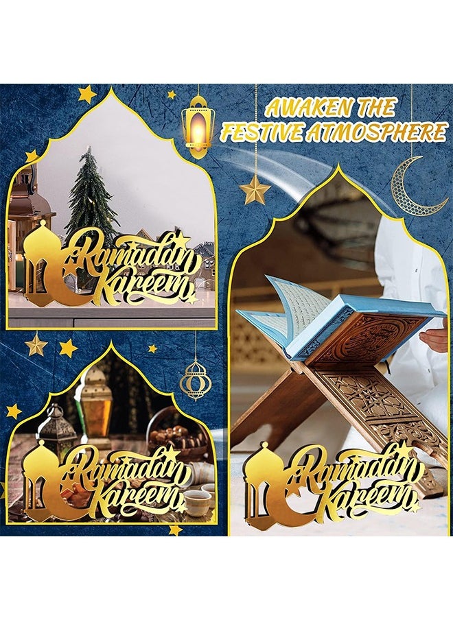 Acrylic Wooden Table Sign Ramadan Kareem Sign, Moon and Star Ramadan Table Decoration for Eid Mubarak Ramadan Home Room Table Decoration