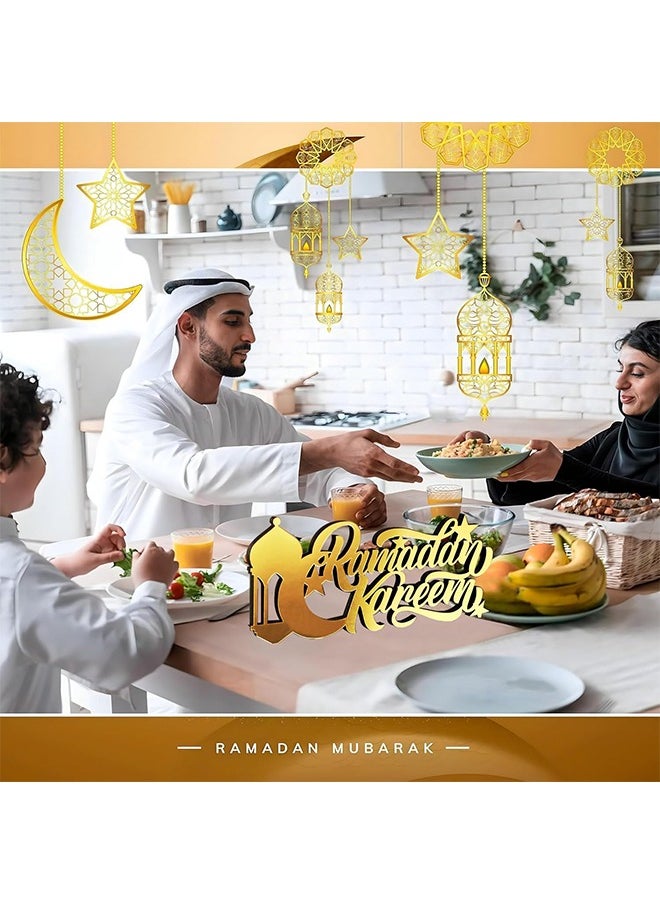 Acrylic Wooden Table Sign Ramadan Kareem Sign, Moon and Star Ramadan Table Decoration for Eid Mubarak Ramadan Home Room Table Decoration