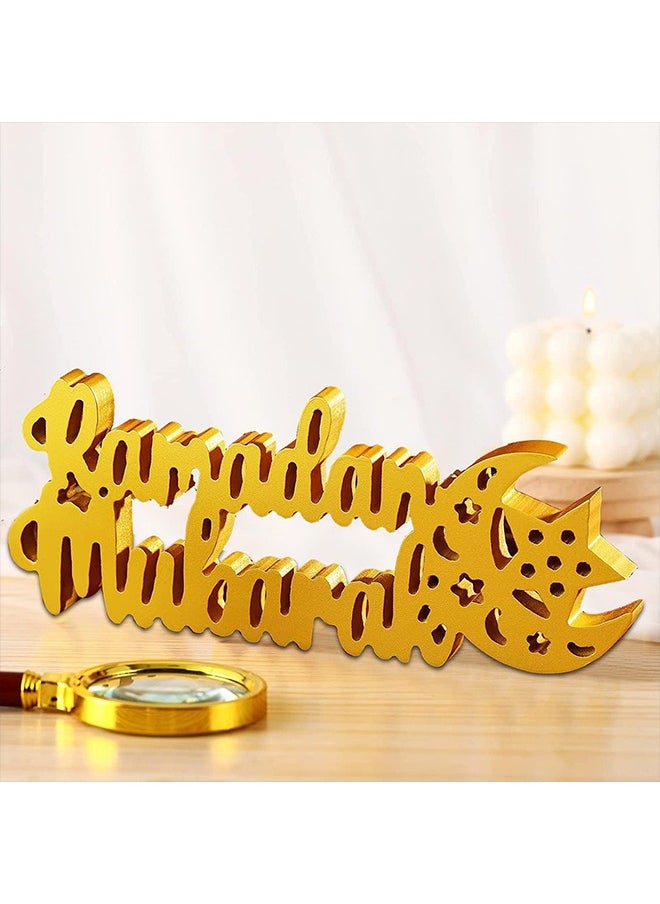 Ramadan Decorations Table Decor Ramadan Wood Sign Ramadan Wooden Ornament Ramadan Wood Tabletop Decor for Ramadan Party Decorations (Ramadan, Gold)