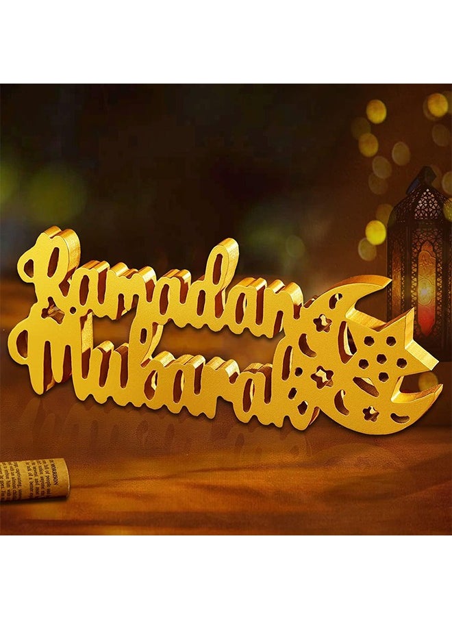 Ramadan Decorations Table Decor Ramadan Wood Sign Ramadan Wooden Ornament Ramadan Wood Tabletop Decor for Ramadan Party Decorations (Ramadan, Gold)