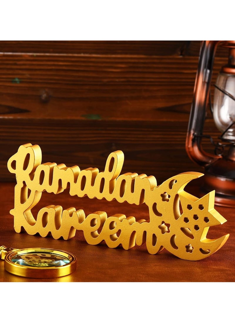 Ramadan Decorations Table Decor Ramadan Wood Sign Ramadan Wooden Ornament Ramadan Wood Tabletop Decor for Ramadan Party Decorations (Ramadan, Gold)