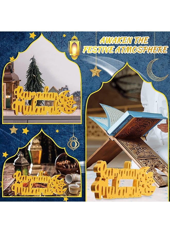 Ramadan Decorations Table Decor Ramadan Wood Sign Ramadan Wooden Ornament Ramadan Wood Tabletop Decor for Ramadan Party Decorations (Ramadan, Gold)