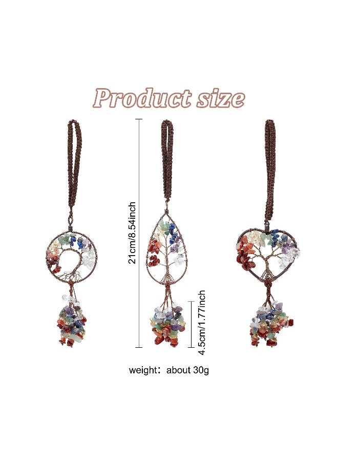 3Pcs Hanging Ornaments Decor, 3 style Healing Crystals Tree of Life 7 Chakras Car Hanging Accessories Home Decor Meditation Ornaments