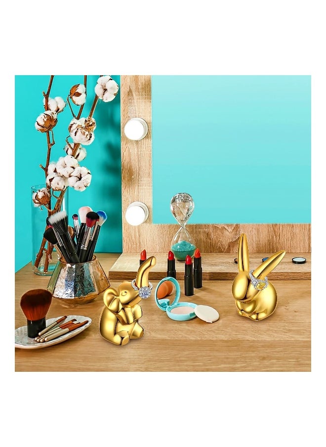 3 Pieces Animals Ring Holder Ceramic Elephant Statues Ceramic Ring Holder Cat Statue Gold Bunny Ornaments Modern Style Animal Figurines Ornaments for House Decor